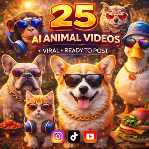 25 AI Animal Videos | Viral Reels, TikTok, YouTube (Digital Download)