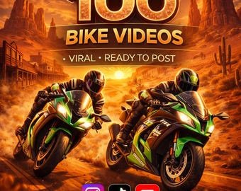 100 motorfietsvideo's | TikTok, haspels, YouTube-shorts (digitale download, canva bewerkbaar)