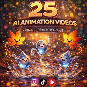 25 KI-Animationsvideos | Canva Editable, Reels, TikTok (Digitaler Download)