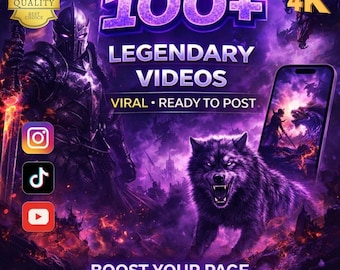 100 epische 4K-videoclips | Mythische B-roll, TikTok, Rollen (digitale download, canva bewerkbaar)