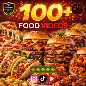 100 Food Video Clips | TikTok, Reels, YT-Shorts (Digital Download, Canva Editable)
