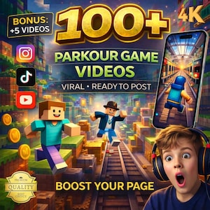 100 Parkour Game Video Clips | HD/4K, TikTok, Reels (Digital Download)