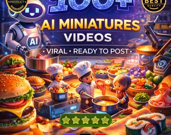 100 AI-miniatuurvideo's | Tiny Workers, Chefs, Builders (digitale download)