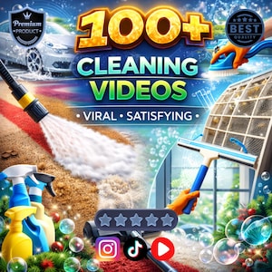 100 Cleaning Video Clips | TikTok, Reels, YT-Shorts (Digital Download, Canva Editable)