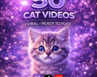 50 HD/4K Cat Videos | TikTok, Reels, YouTube (Digital Download, Canva Editable)
