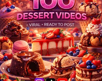 100 dessertvideoclips | TikTok, haspels, YouTube-shorts (digitale download)