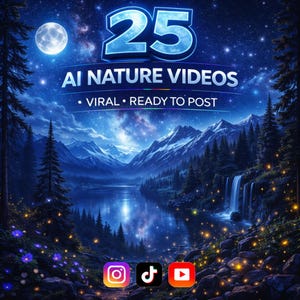 25 vídeos de naturaleza con IA/Reels verticales, TikTok, YouTube Shorts (descarga digital)