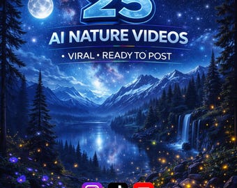 25 AI-natuurvideo's | Verticale haspels, TikTok, YouTube-shorts (digitale download)