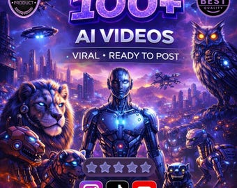 100 AI Video Clips | Futuristic TikTok, Reels, YT-Shorts (Digital Download, Canva Editable)