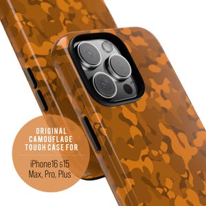 Yuugure Orange Camouflage iPhone 15 16 Pro Max Plus case Camo phone cover Tough Phone case for Gift Holiday gift for her him