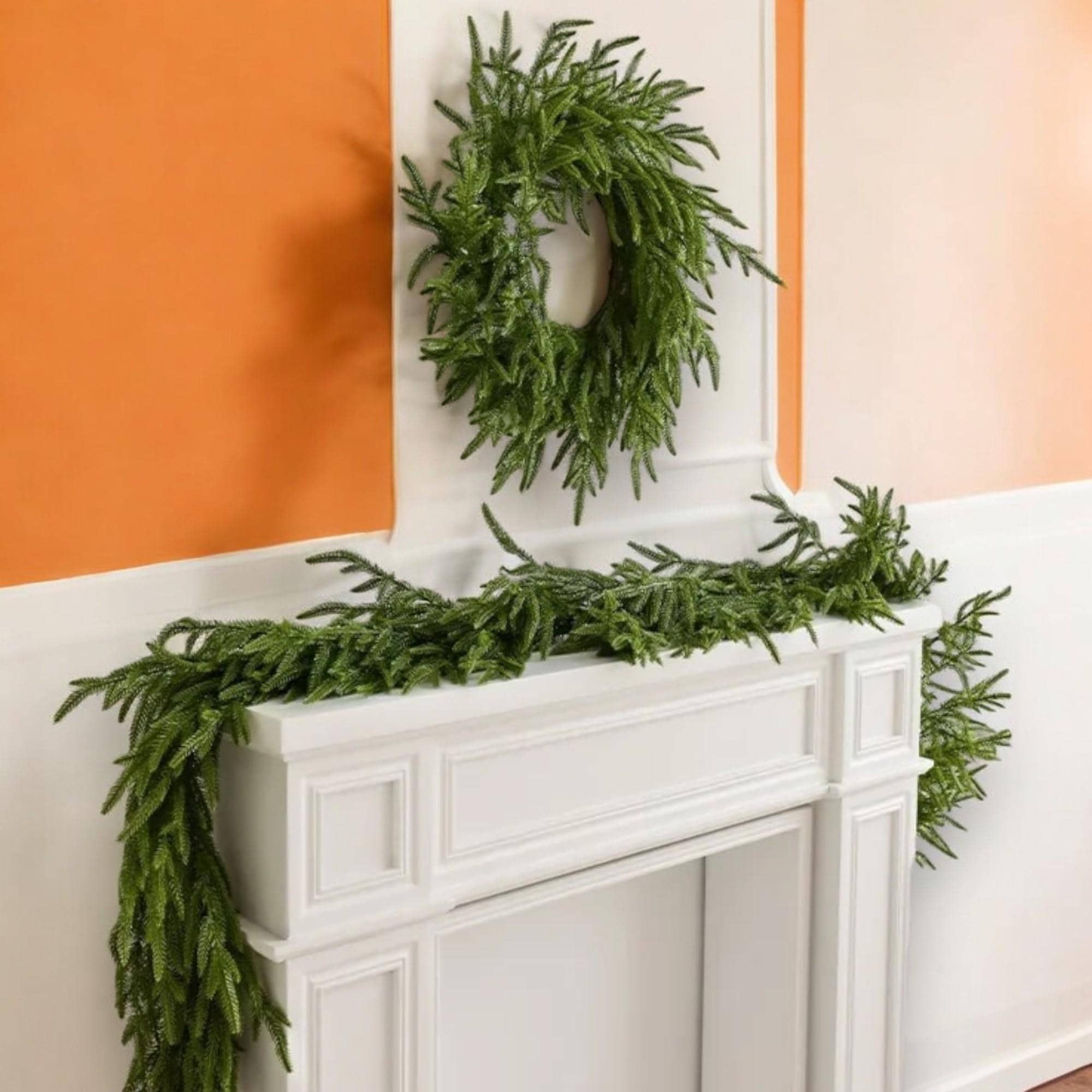 Ghirlanda natalizia di pino norfolk, ghirlanda decorativa in finto pino, ghirlanda di pino, decorazione natalizia, ghirlanda di verde artificiale per Natale, tavolo, decorazione per la casa