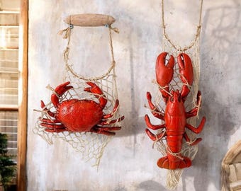 Coastal Resin Lobster and Crab Wall Decor, Nautical Hanging Wall Art, Beach House Decor, Ocean Theme, Coastal Kitchen Decor, Marine Ornament