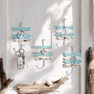 Ganci in ghisa in stile mediterraneo - Appendiabiti da parete - Appendiabiti - Portachiavi - Decorazione murale nautica - Coastal Home Accents