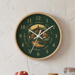 Seven Meals Wall Clock: Round Door Cottage Art - Halfling Kitchen Decor - Silent Mechanism - Fantasy Book Gift