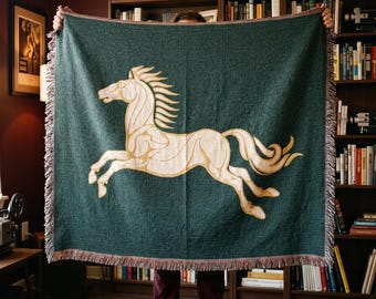 Rohan White Horse Woven Blanket, Riders Of Rohan Banner Tapestry Throw, Eorl Steed Couch Blanket, Epic Fantasy Warrior Fan Gift Wall Decor