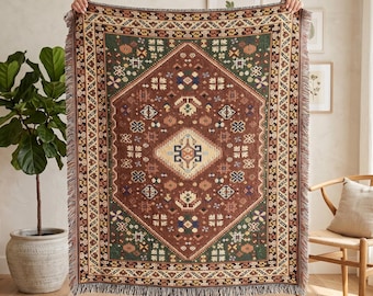 Turkish Kilim Rug Woven Blanket, Anatolian Nomadic Tapestry, Ethnic Boho Decor, Ottoman Heritage Throw, Rustic Oriental Housewarming Gift