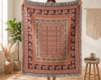 Pazyryk Rug Woven Blanket, Ancient Scythian Art Tapestry, Archaeology Gift, Dark Academia Decor, History Lover Throw, World's Oldest Carpet