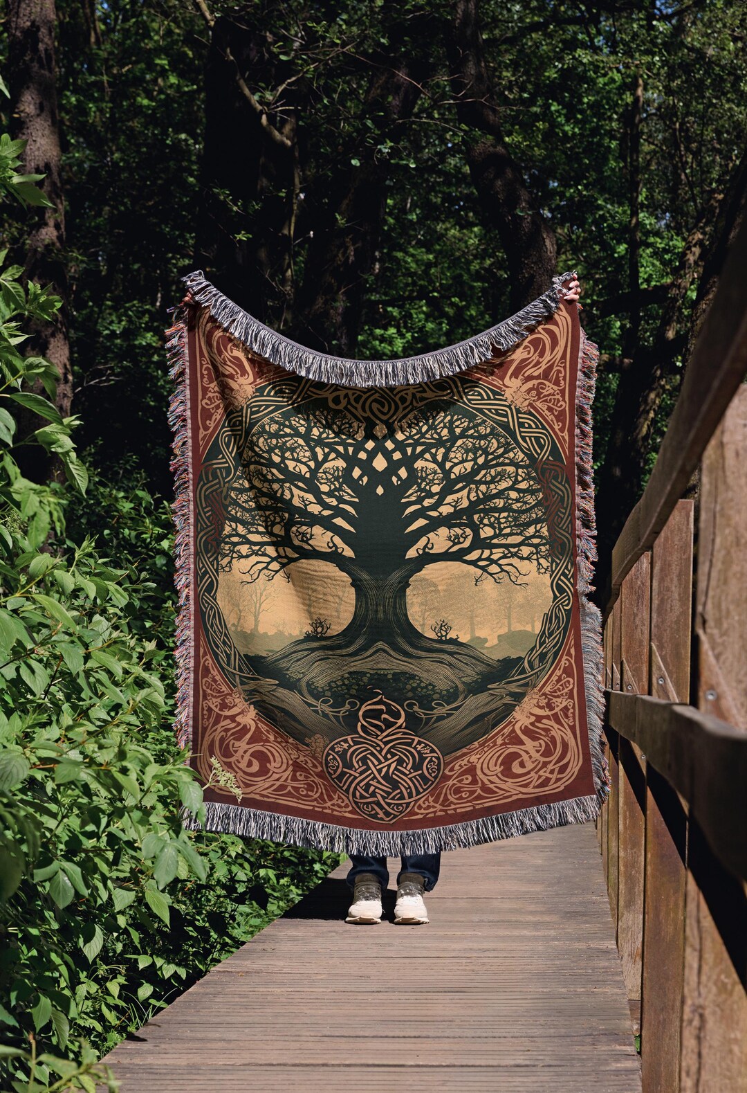 Golden Celtic Tree Of Life Quilted Blanket NCU0PD031 main image 1