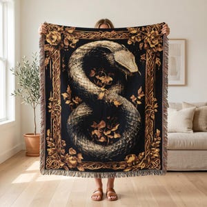 Manta tapiz tejida vikinga Jörmungandr, manta con serpiente del mundo nórdico, manta mitológica, tapiz de serpiente ouroboros, decoración nórdica, regalo vikingo