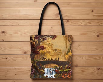 Borsa tote Fantasy Fellowship Journey, borsa shopper Elven Waterfall Enchanted Realm, borsa a tracolla Mythical Autumn Landscape, regalo a tema fiabesco per lei