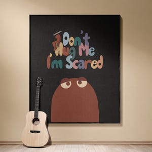 Don't Hug Me I'm Scared Woven Blanket, Funny Dark Humor Throw Blanket, DHMIS Tapestry Fan Gift, Weird Aesthetic Decor, Indie Cartoon Blanket