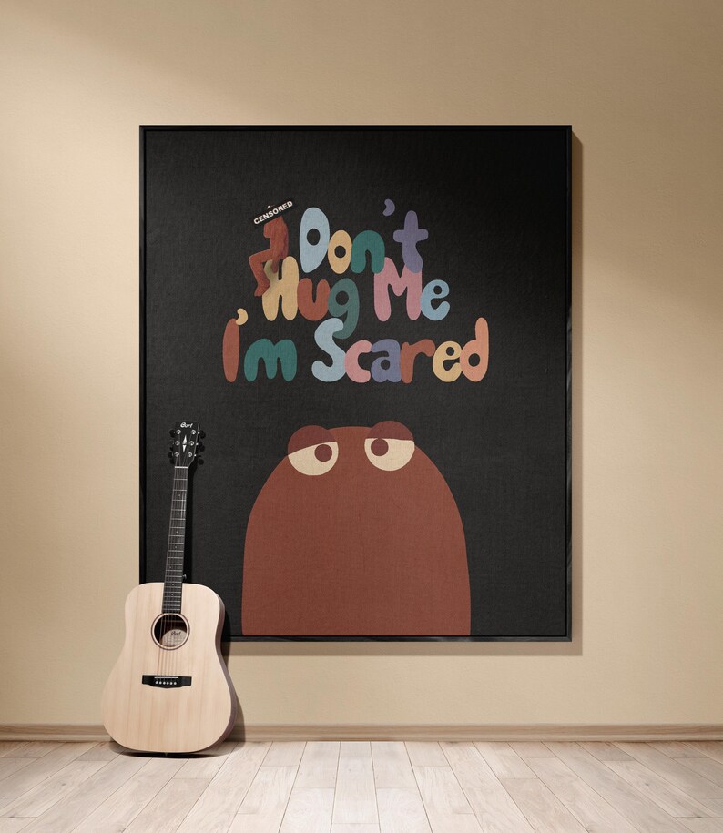 Don't Hug Me I'm Scared Woven Blanket, Funny Dark Humor Throw Blanket, DHMIS Tapestry Fan Gift, Weird Aesthetic Decor, Indie Cartoon Blanket