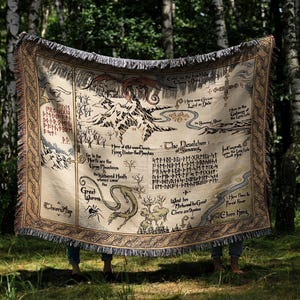 Manta con el mapa de Thror de El Hobbit, regalo para fans de ESDLA, tapiz tejido de El Señor de los Anillos, manta de la Tierra Media, manta con el dragón de Smaug