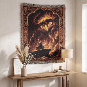 Gandalf vs. Balrog geweven deken, LOTR You Shall Not Pass wandtapijt, Khazad Dúm bankdeken, Tolkien Middle Earth fan cadeau wanddecoratie afbeelding 3