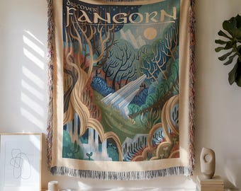 Ancient Walking Tree Woven Blanket: Enchanted Forest Tapestry - Vintage Nature Travel Art - Druid Decor - Fantasy Book Gift