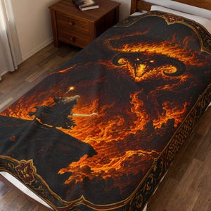 Gandalf vs. Balrog geweven deken, LOTR You Shall Not Pass wandtapijt, Khazad Dúm bankdeken, Tolkien Middle Earth fan cadeau wanddecoratie Velveteen Plush