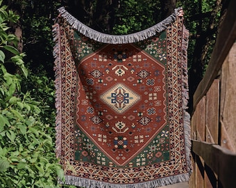 Traditional Nomadic Turkish Kilim Woven Blanket, Boho Home Decor Tapestry Throw, Ethnic Rug Blanket, Turkish Carpet Blanket, Boho Tapestry