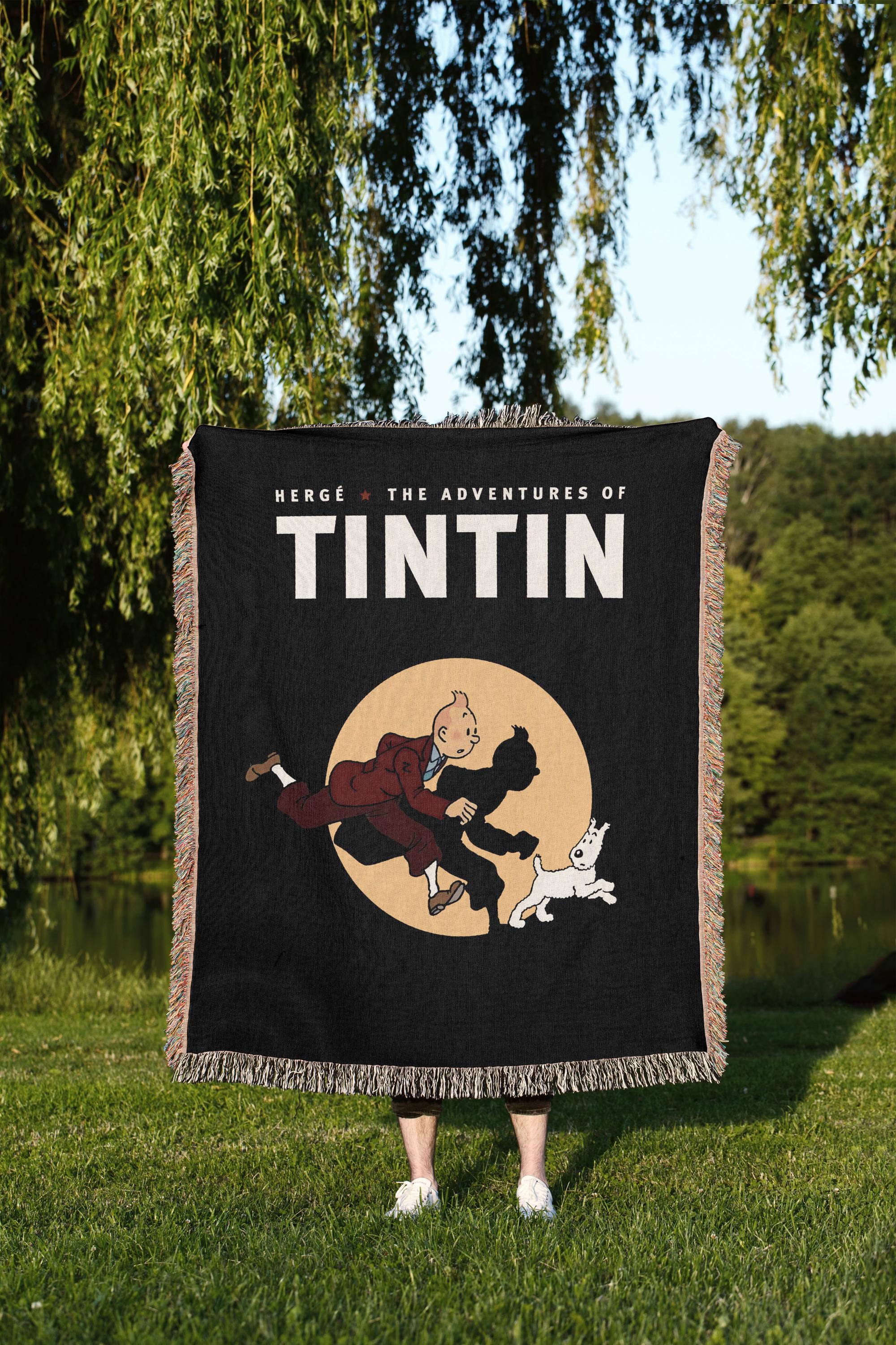 Tintin Comic Woven Blanket, Classic Graphic Novel Art Tapestry