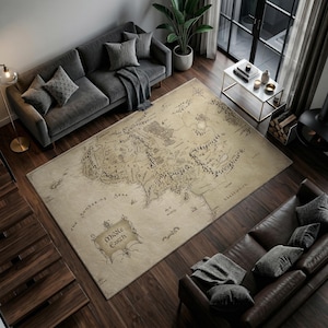 Alfombra vintage con mapa de fantasía, tapete de suelo del mundo antiguo, decoración para rincón de aventuras.