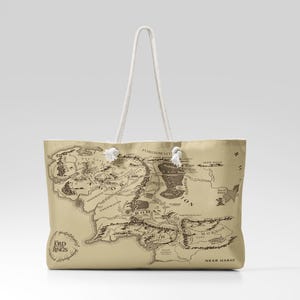 Sac de week-end carte de la Terre du Milieu, sac fourre-tout Le Seigneur des anneaux, sac de voyage fantastique, fourre-tout Hobbit aventure, cadeau Tolkien pour les fans, sac de plage LOTR