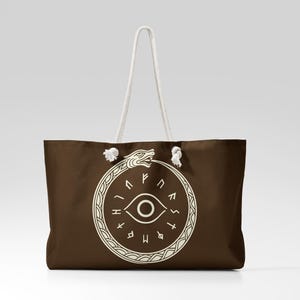 Norse Ouroboros Weekender Bag – Viking Serpent Rune Duffle Tote, Pagan Travel Bag with Eye Symbol, Nordic Mythic Design – Fafnir’s Curse