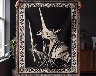 Witch King Of Angmar Woven Blanket, LOTR Nazgul Portrait Tapestry Throw, Dark Lord Chalk Art Couch Blanket, Tolkien Grimdark Gift Wall Decor