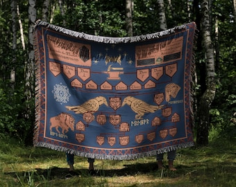 Dwarven Royal Lineage Woven Blanket: Ancient Mountain King Family Tree Tapestry, Runic Genealogy Art, Fantasy Book Gift