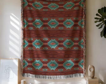 Southwestern Navajo Woven Blanket, Ethnic Boho Aztec Throw, Tribal Pattern Couch Decor, Western Tapestry, Native Style Gift, Boho Home Decor