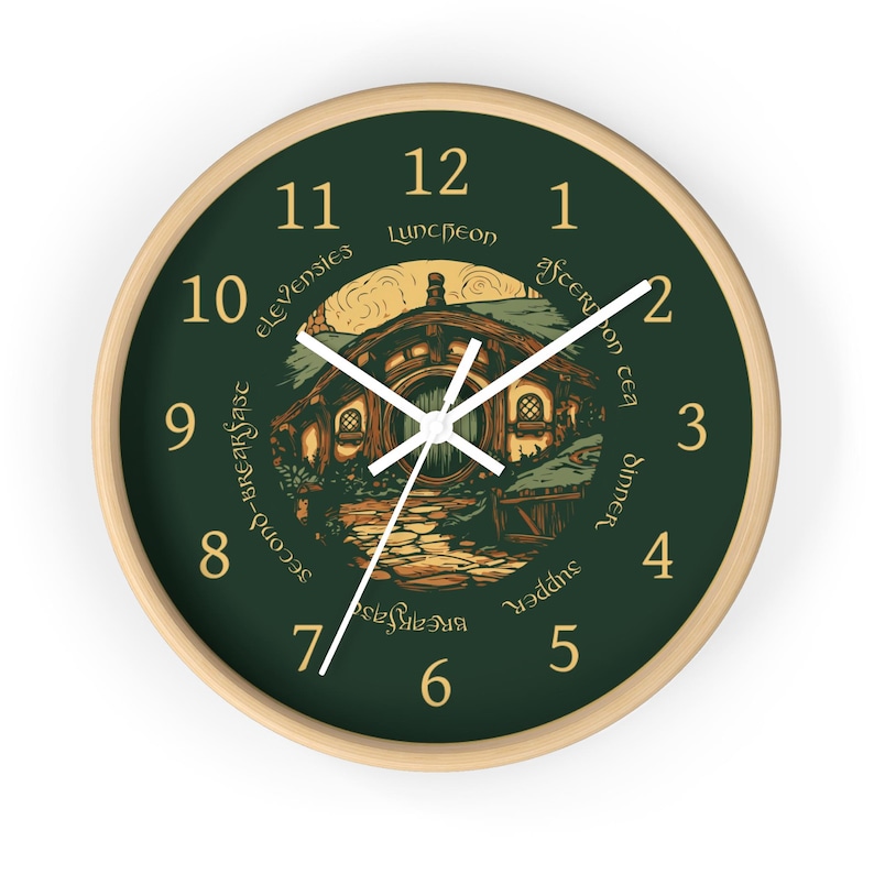 Seven Meals Wall Clock: Round Door Cottage Art - Halfling Kitchen Decor - Silent Mechanism - Fantasy Book Gift image 7
