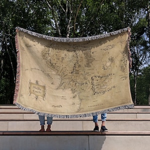 Coperta con mappa della Terra di Mezzo del Signore degli Anelli, coperta LOTR, arazzo vintage con mappa di Tolkien, regalo di arte murale di Tolkien, regalo per fan del LOTR