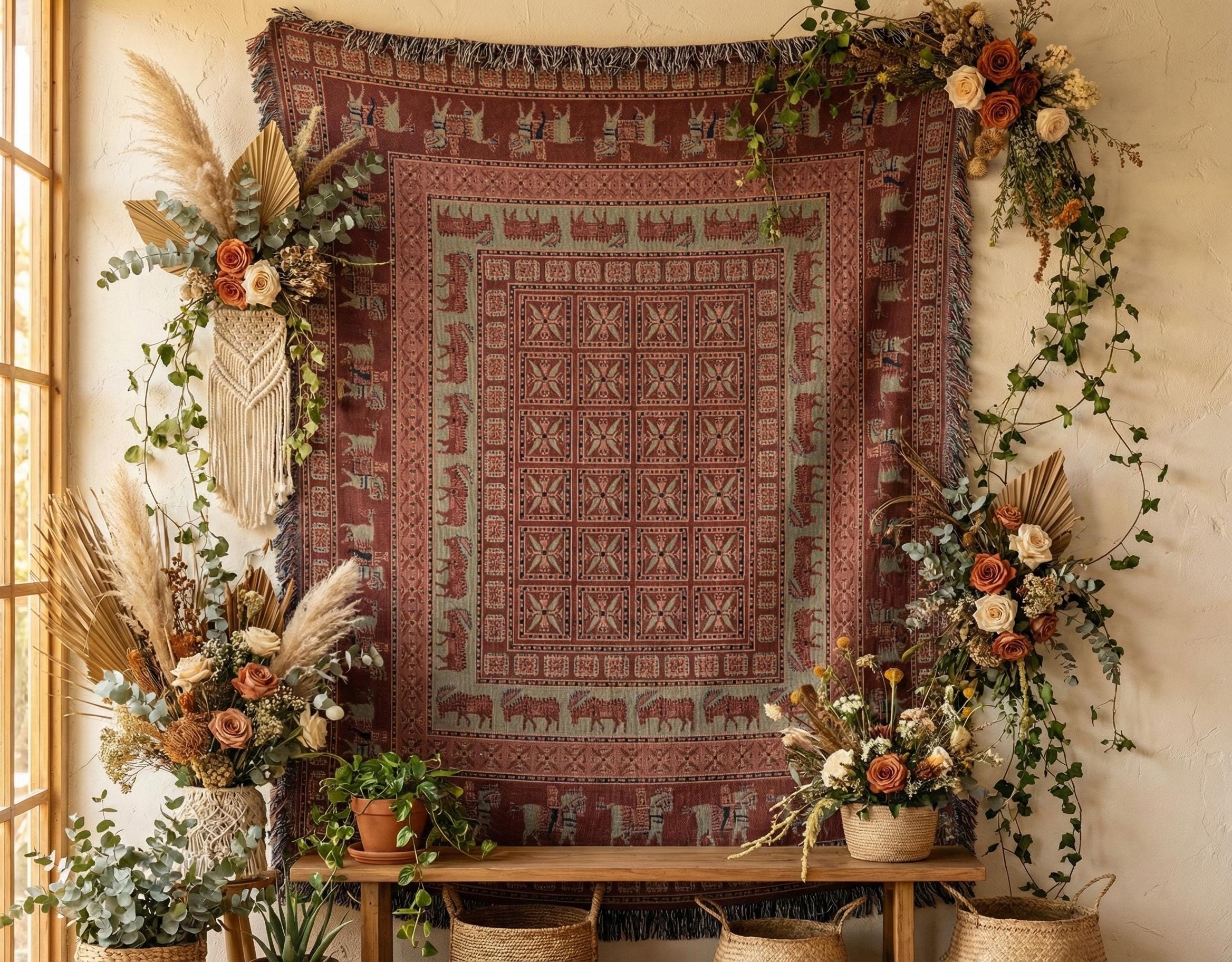 Pazyryk Rug Woven Blanket, Ancient Scythian Art Tapestry