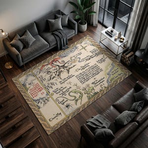 Ancient Dragon Mountain Map Rug - Mystical Runes Ultra-Slim Chenille