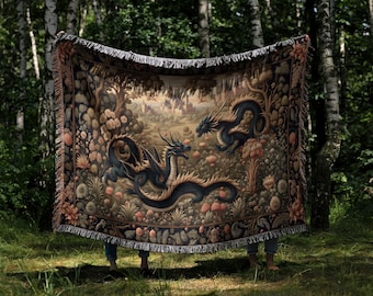 Tapiz de manta tejida con dragón: decoración gótica de fantasía medieval