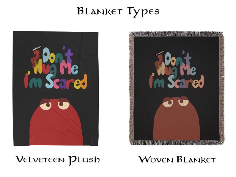 Don't Hug Me I'm Scared Woven Blanket, Funny Dark Humor Throw Blanket, DHMIS Tapestry Fan Gift, Weird Aesthetic Decor, Indie Cartoon Blanket
