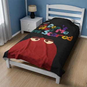 Don't Hug Me I'm Scared Woven Blanket, Funny Dark Humor Throw Blanket, DHMIS Tapestry Fan Gift, Weird Aesthetic Decor, Indie Cartoon Blanket