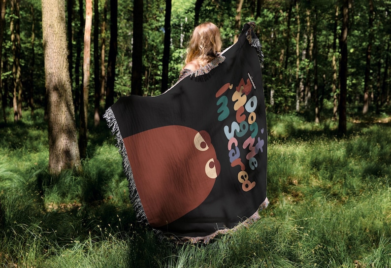 Don't Hug Me I'm Scared Woven Blanket, Funny Dark Humor Throw Blanket, DHMIS Tapestry Fan Gift, Weird Aesthetic Decor, Indie Cartoon Blanket