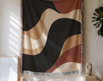 Boho Woven Cotton Blanket: Retro Earth Tone Throw or Tapestry