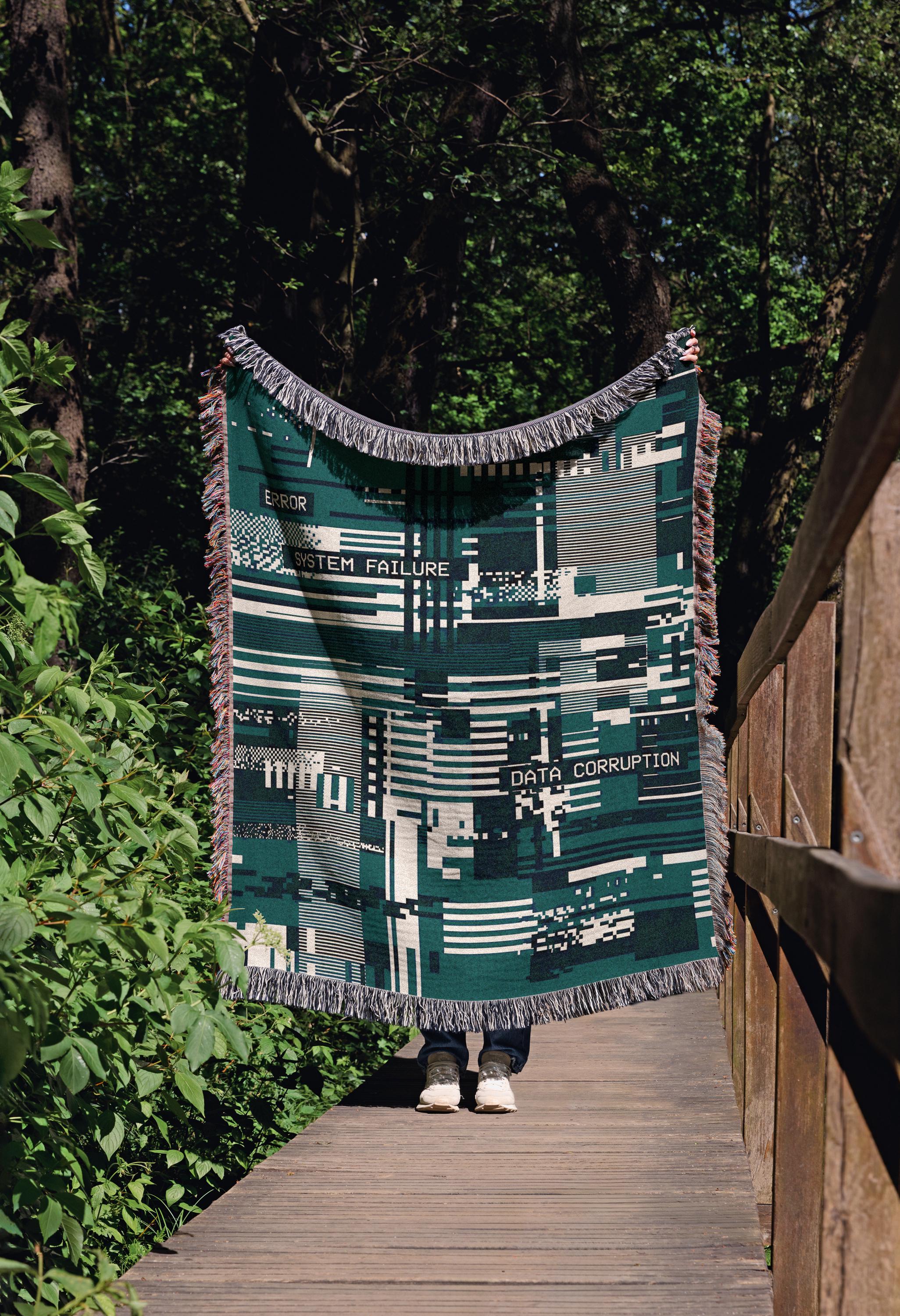 Glitch Art System Failure Woven Blanket, Cyberpunk Gamer Tapestry