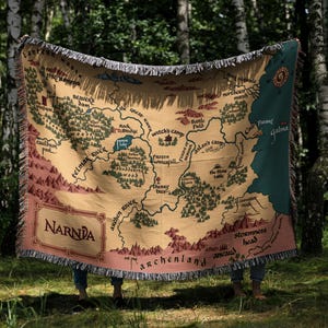 Great Lion Realm Map Woven Blanket, Frozen Witch Kingdom Tapestry Throw, Magic Wardrobe Fantasy Wall Hanging, Book Lover Movie Fan Gift image 5