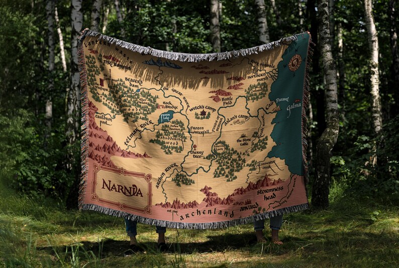 Great Lion Realm Map Woven Blanket, Frozen Witch Kingdom Tapestry Throw, Magic Wardrobe Fantasy Wall Hanging, Book Lover Movie Fan Gift image 5